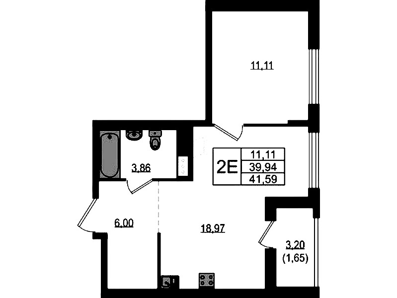1-комнатная квартира 41.59 м², 18/18 эт., ЖК «Южная Нева»